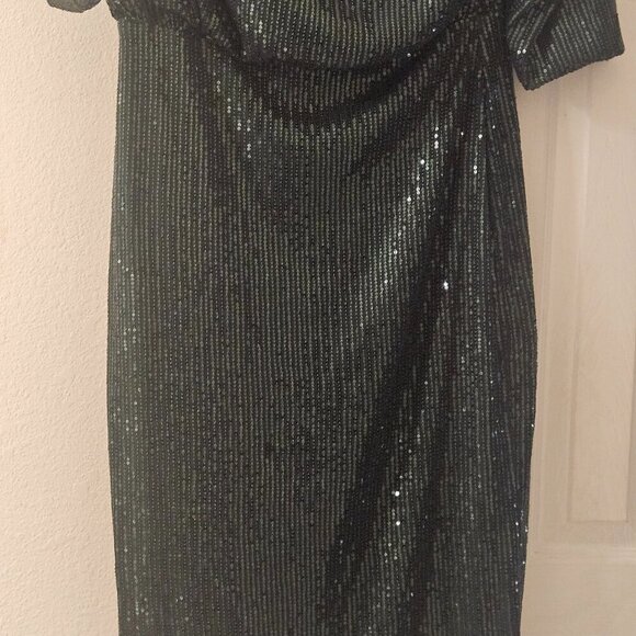 Green Sequin holiday Event party occasion stretch shiny midi sexy dress XL - Picture 4 of 7